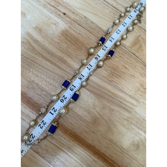 J.Crew Pearl & Blue Beaded Vintage-Inspired Necklace With Gold-Tone Chain Elegan - Picture 8 of 8